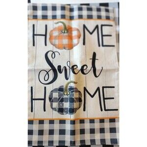 Home Sweet Home Fall Flag Checkered Pumpkin Landscape Garden 12" X 18" Size
